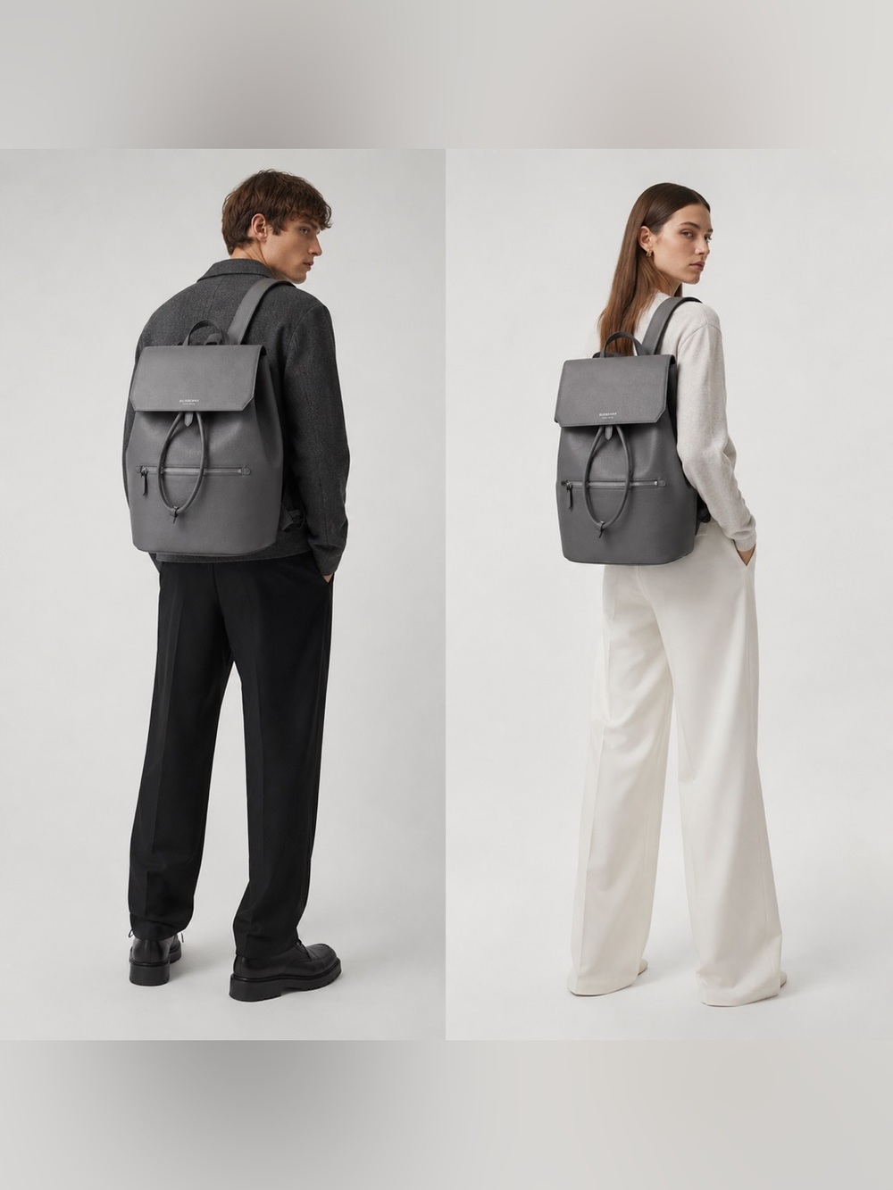 Burberry Leather Flap Backpack Charcoal Gray